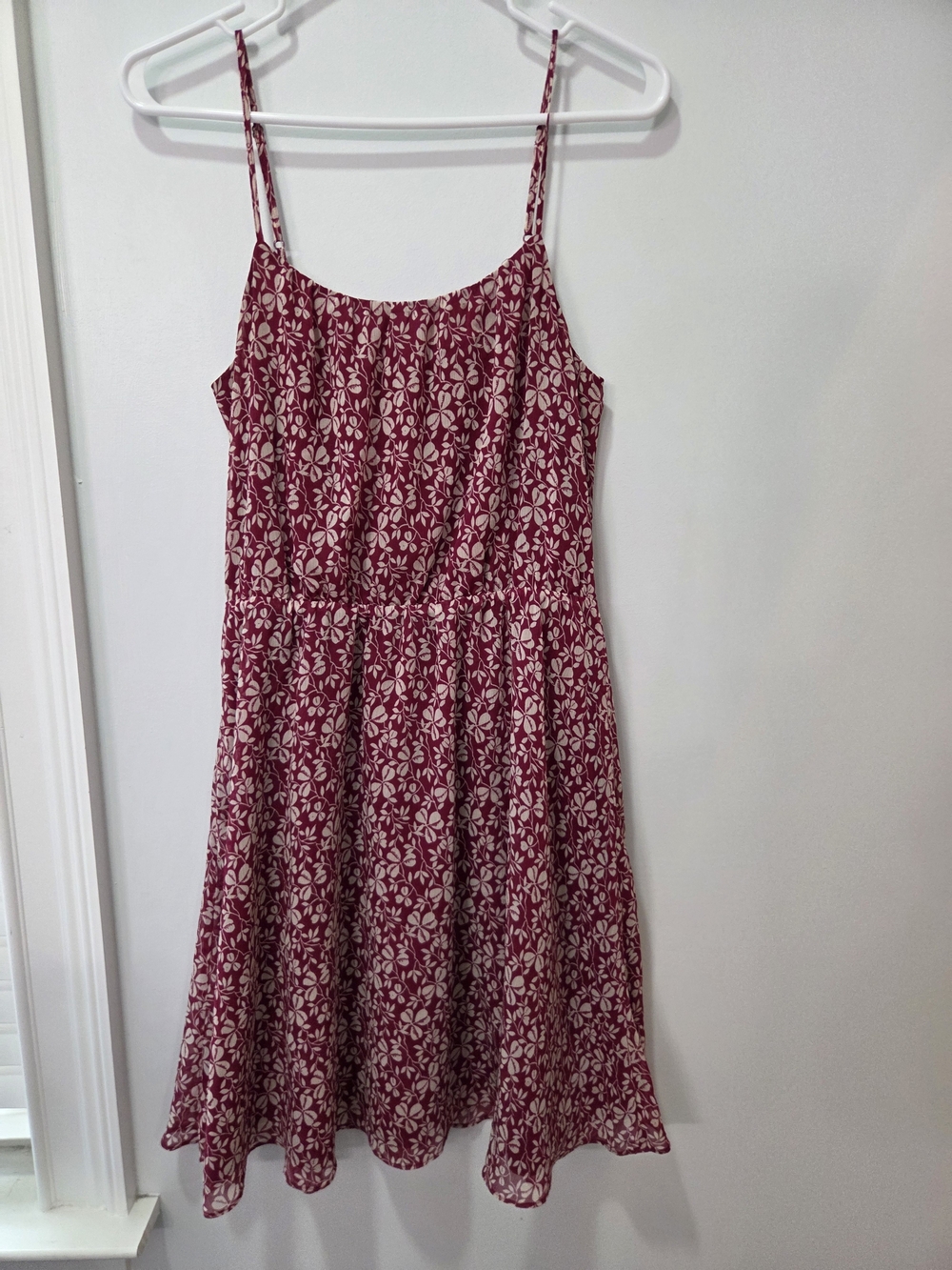 LOFT Burgundy and White Spaghetti Strap Dress